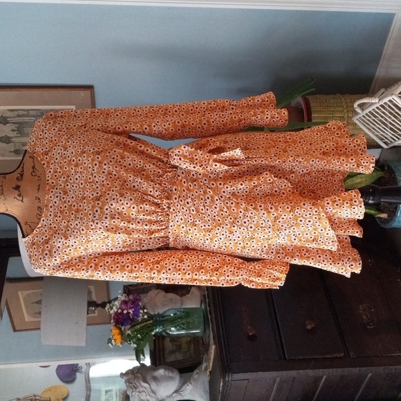 Boutique Mustard Yellow and White Floral Print Long Sleeve Faux Wrap Mini Dress - Picture 3 of 16